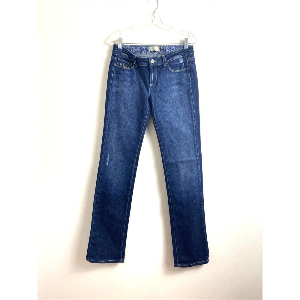Paige Melrose Blue Jeans Womens 29 Straight Leg Embroidered Low Rise Long 33"